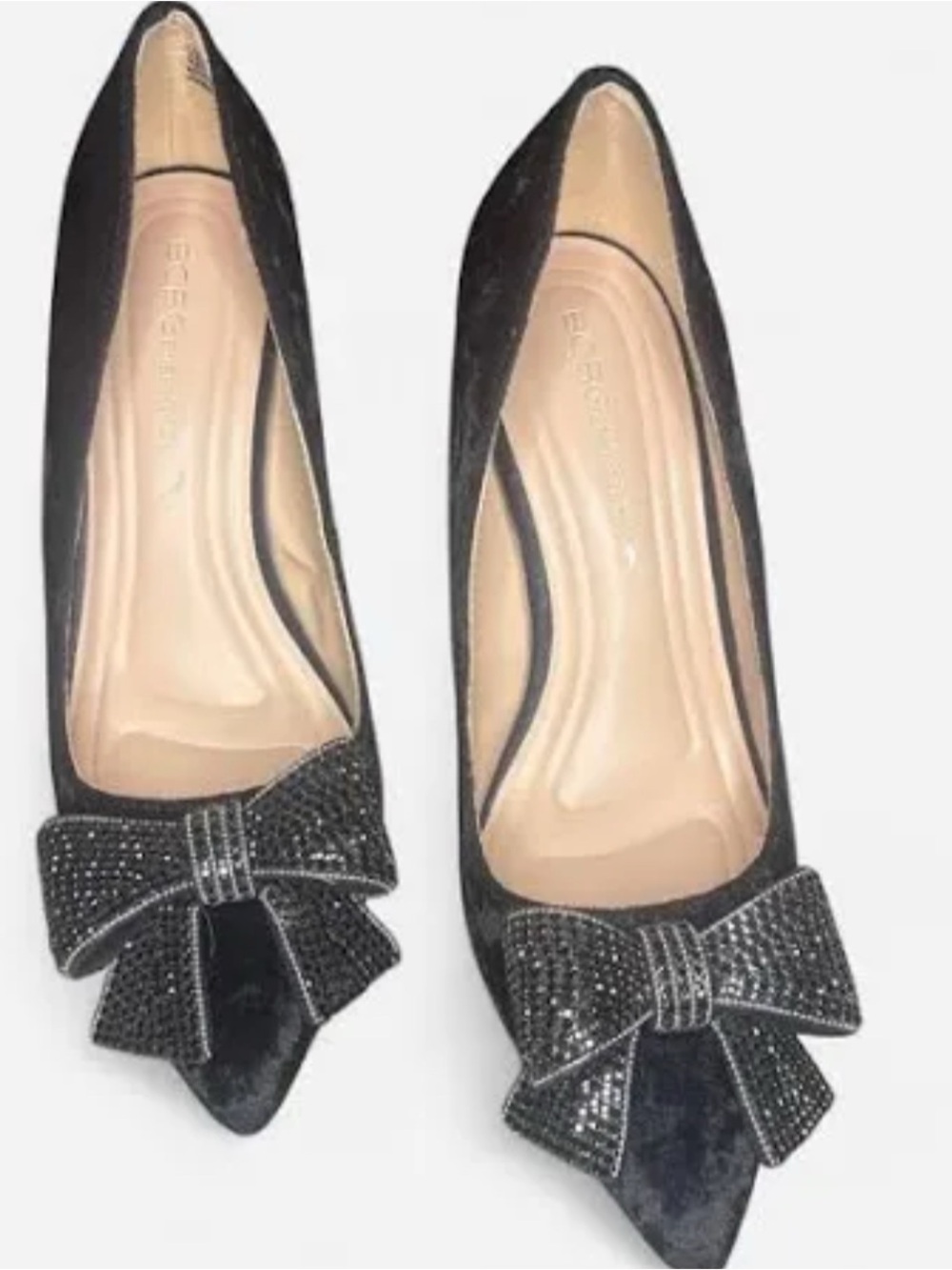 BCBGeneration Black Pointed-Toe Heels with Rhinestone Bow Accent